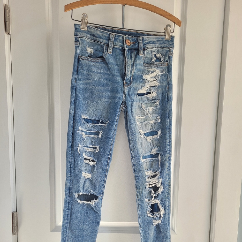 AE Ne(x)t Level Ripped Hi-Rise Jegging, Skinny, SZ 2